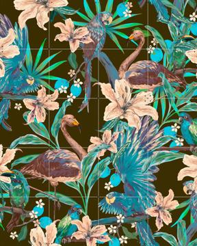'Jungle Birds and Flamingo Olive' by Marylène Madou