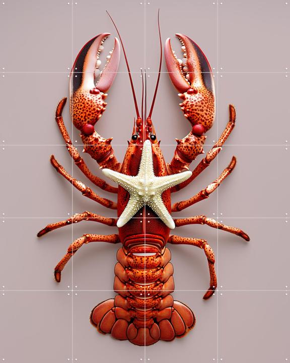 Red Lobster with Starfish - Pastel Pink