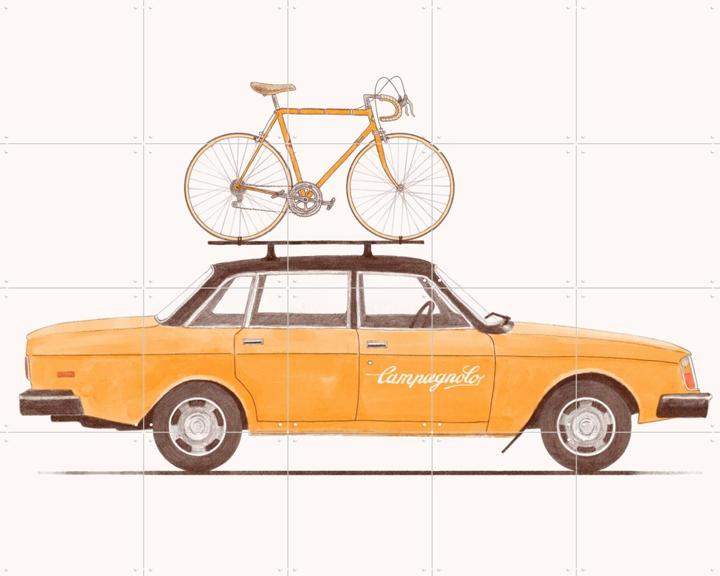 Yellow Vintage Car with Race Bike