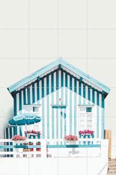 'Blue Striped Houses' van Ingrid Beddoes