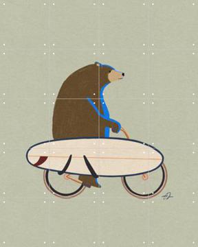 'Grizzly on Bike with Surfboard' von Fabian Lavater