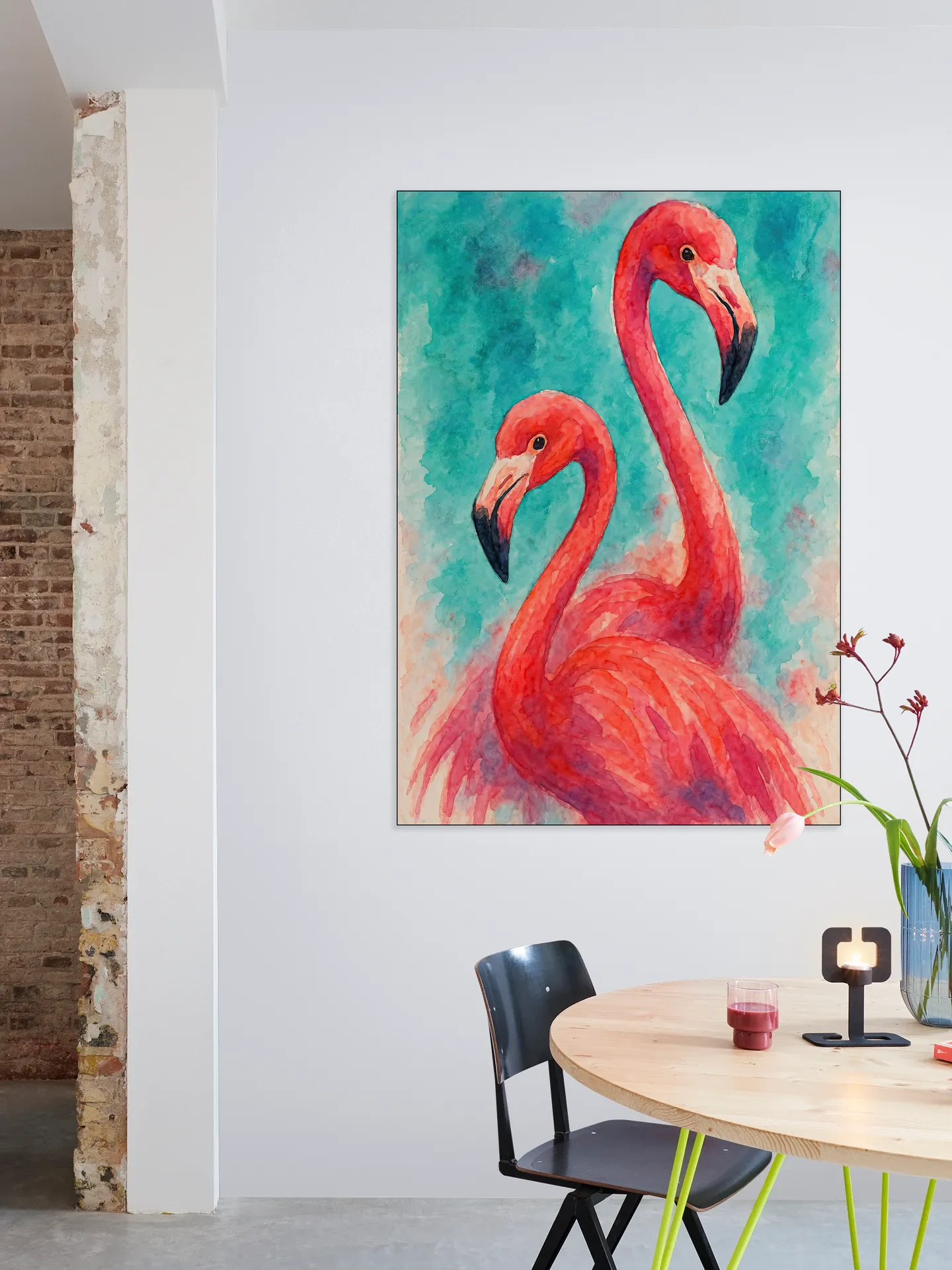 Two Exotic Pink Flamingos