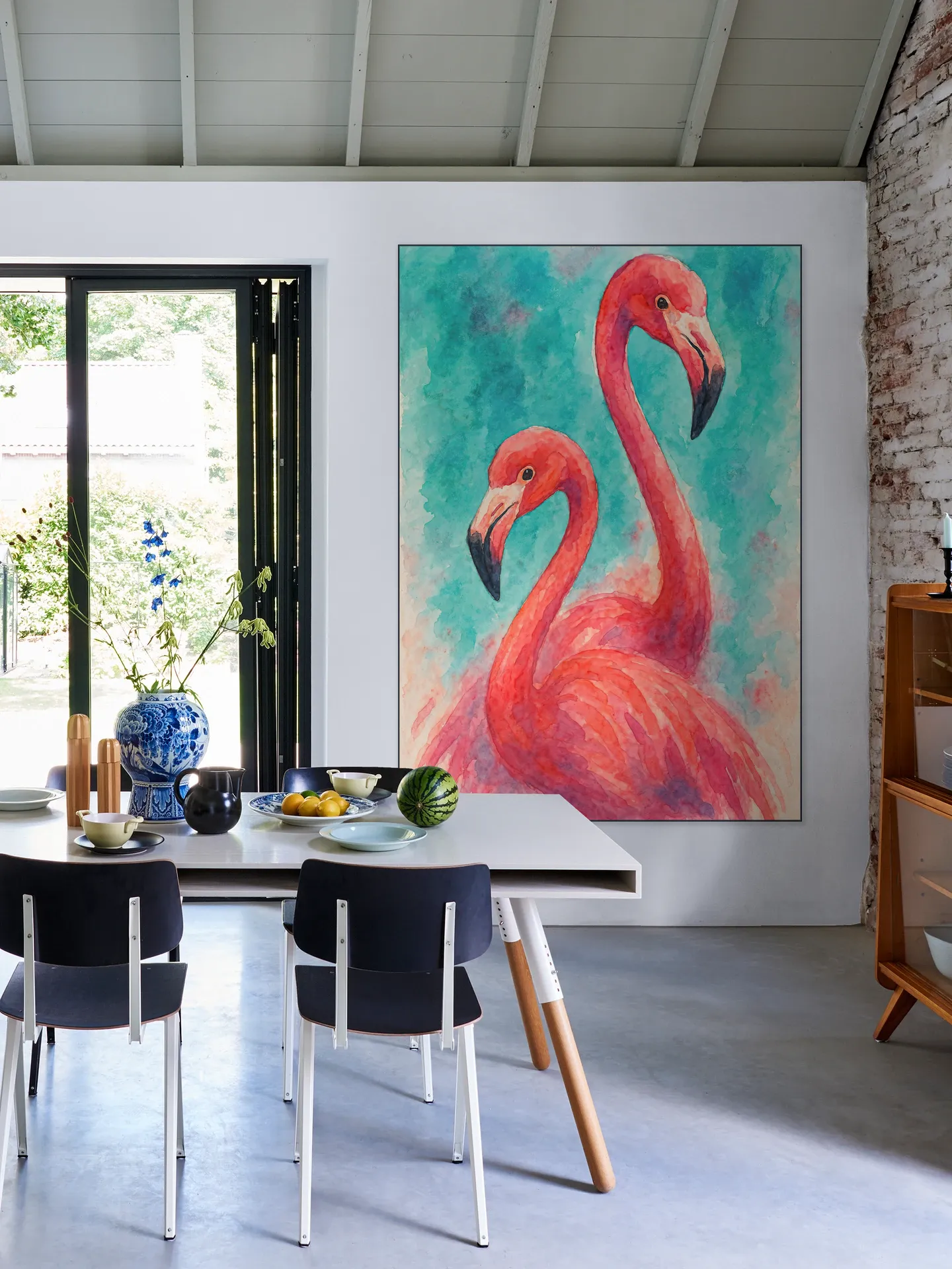 Two Exotic Pink Flamingos