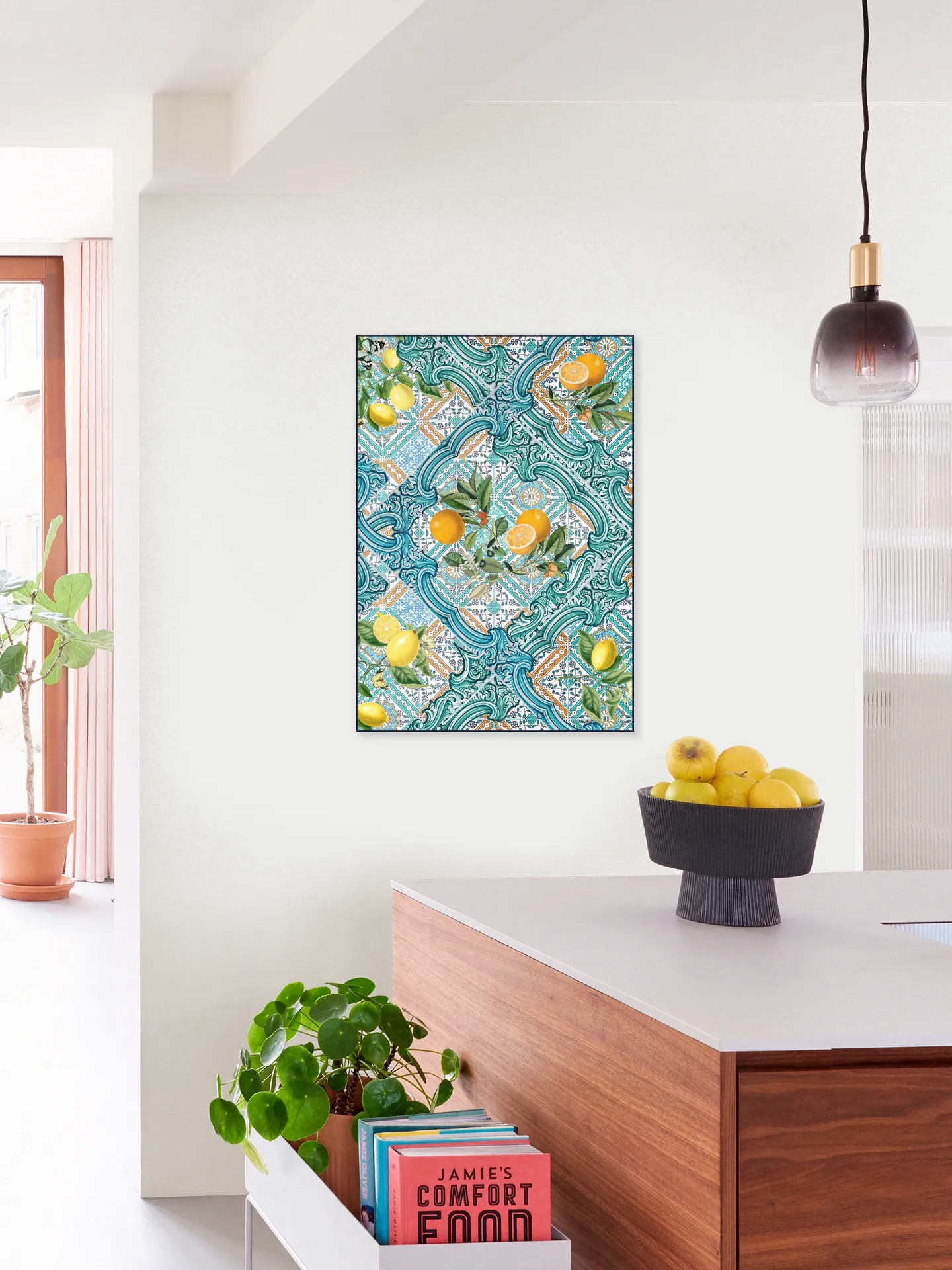 Mediterranean tiles and citrus fruit teal IIII