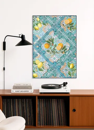 Mediterranean tiles and citrus fruit teal IIII