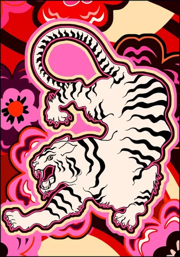 White Tiger Japanese Flowers Pink