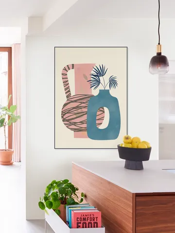 Still life with blue and pink vase