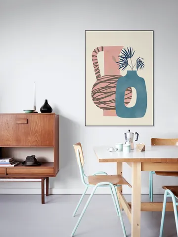 Still life with blue and pink vase