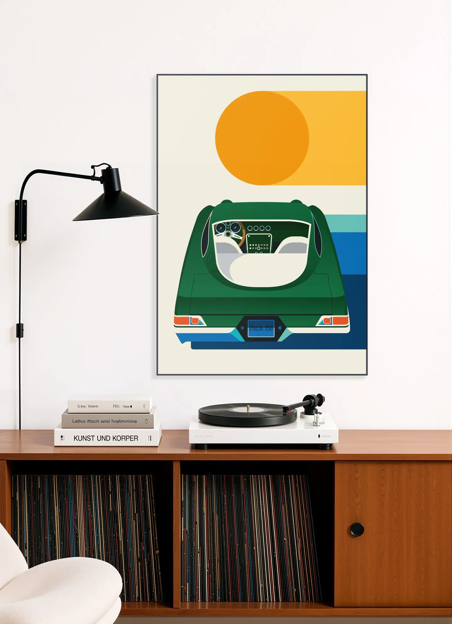 Green Vintage Car with Sun