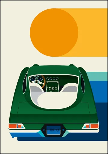 Green Vintage Car with Sun