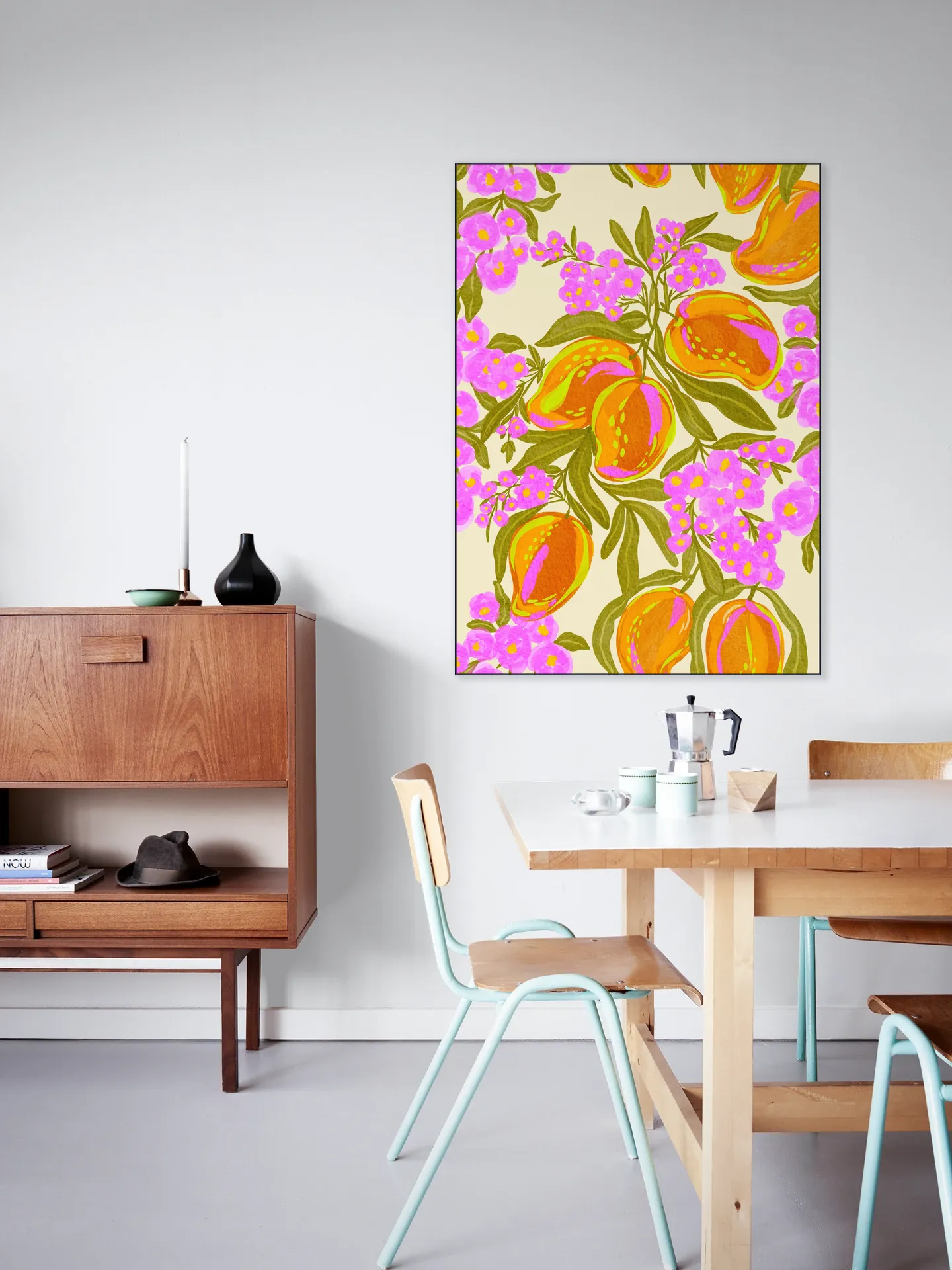 Tropical Theme With Lush Mangoes And Flowers
