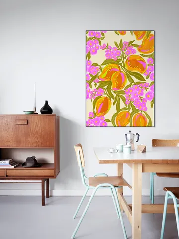 Tropical Theme With Lush Mangoes And Flowers