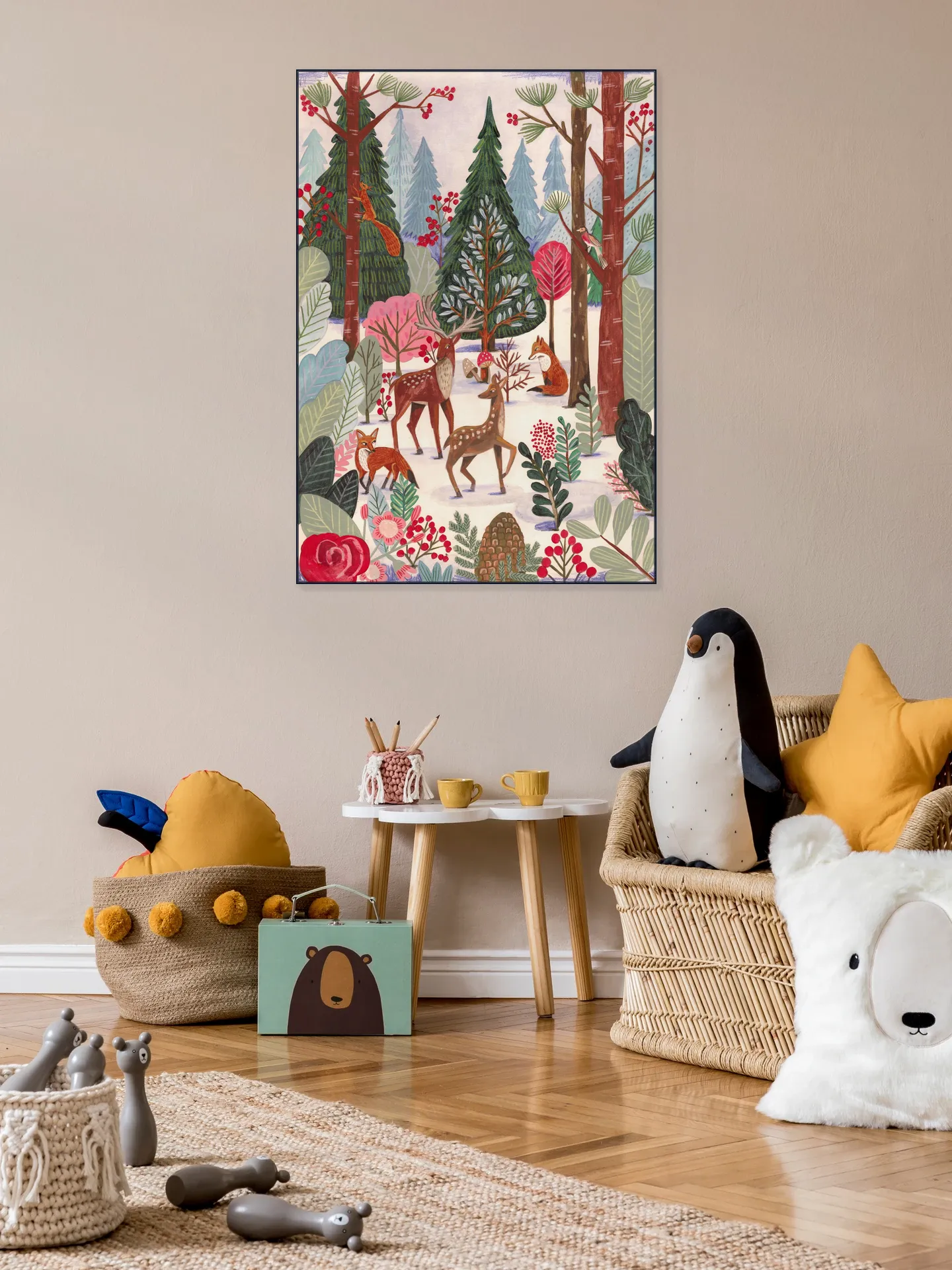 Animals in winter forest