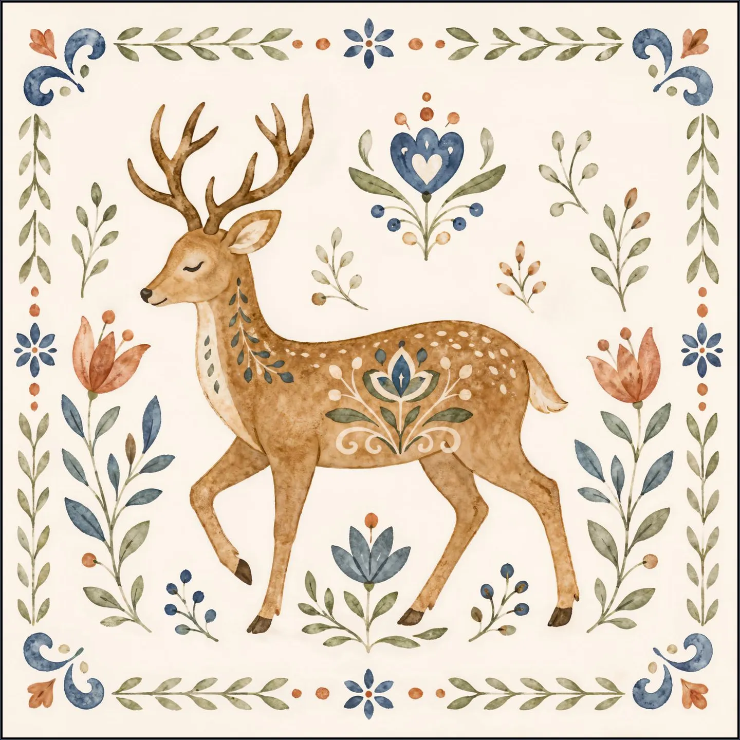 Folk Art - Deer in Watercolor