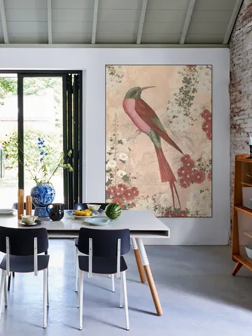 Japanese Floral Blossom And Red Tropical Bird
