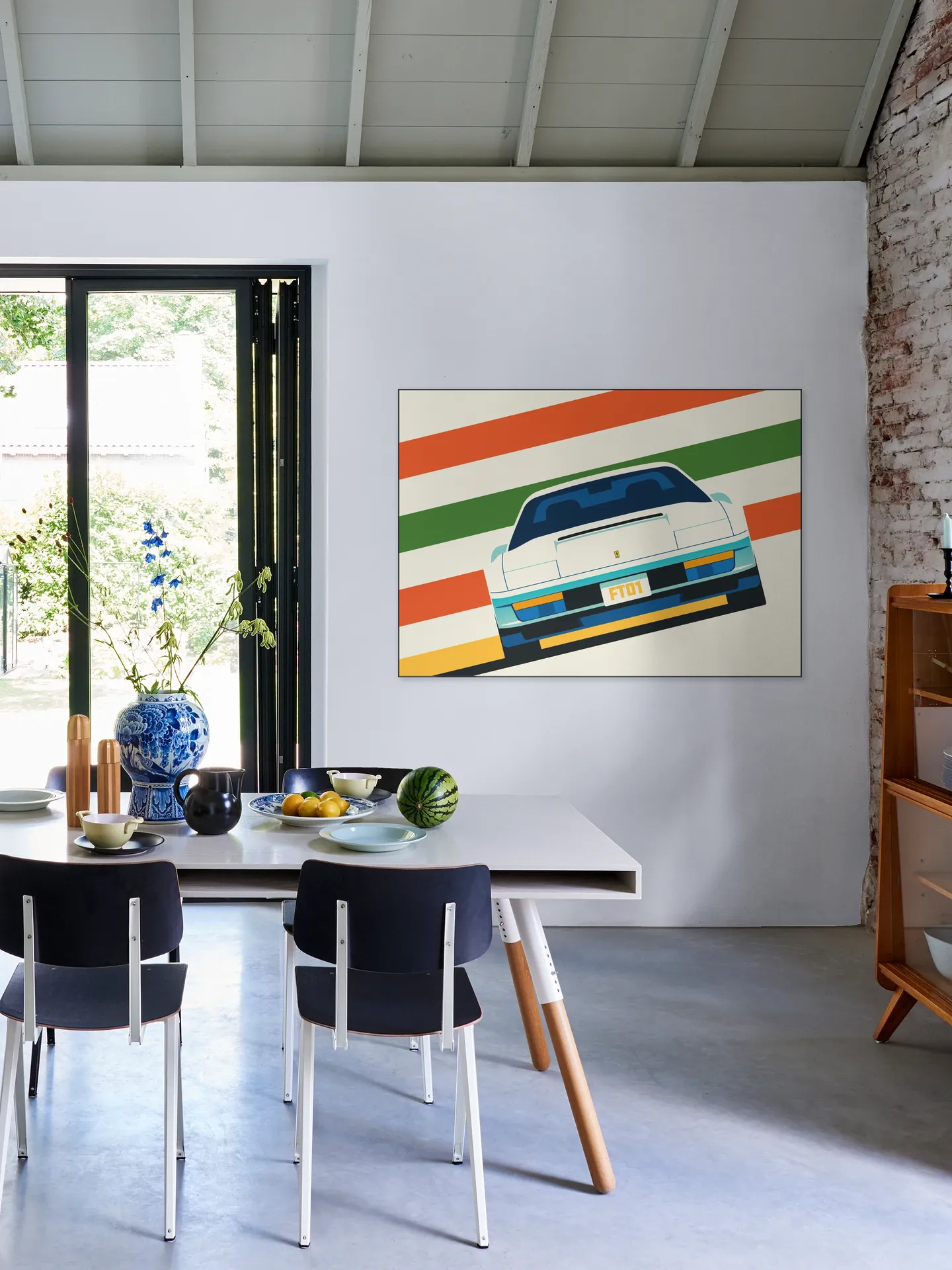 Angeled White Sports Car Front with Stripes