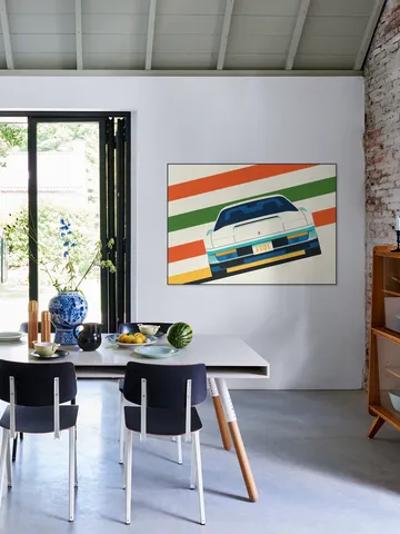 Angeled White Sports Car Front with Stripes