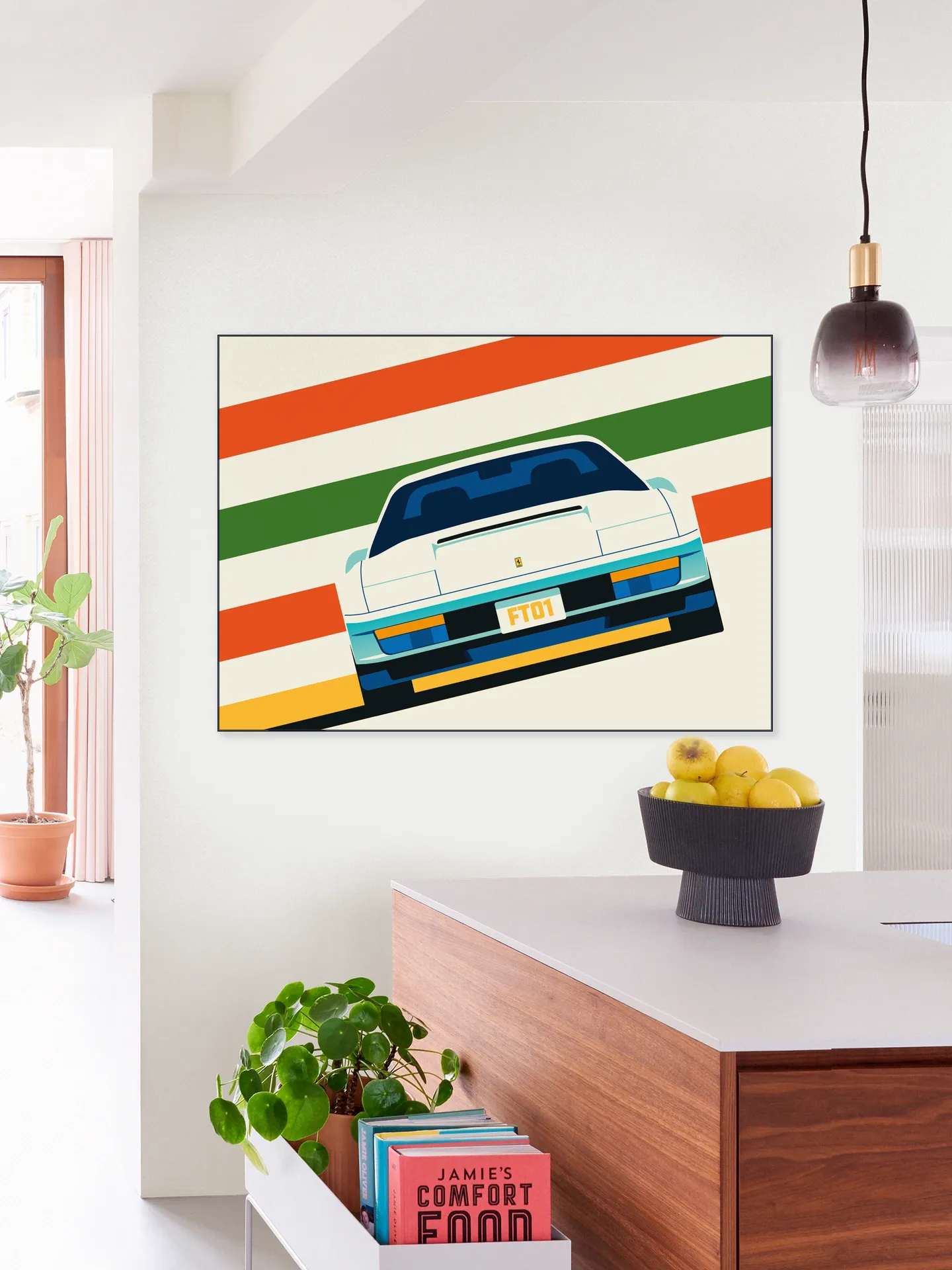 Angeled White Sports Car Front with Stripes