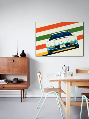 Angeled White Sports Car Front with Stripes