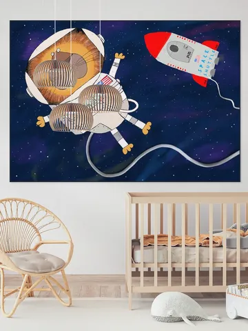 Funny Lion Astronaut is Swirling in Space