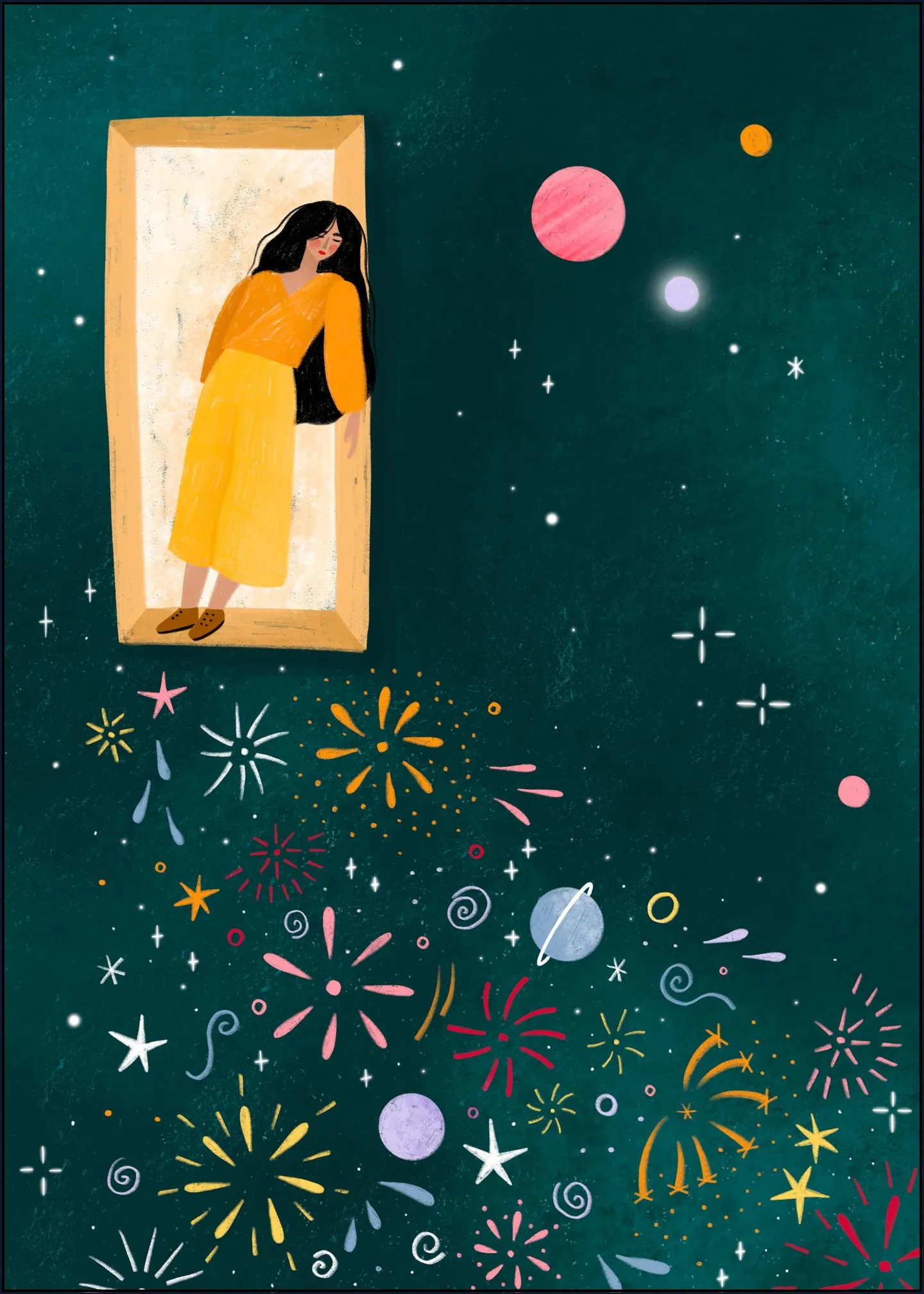 Yellow Dress Leans From A Window