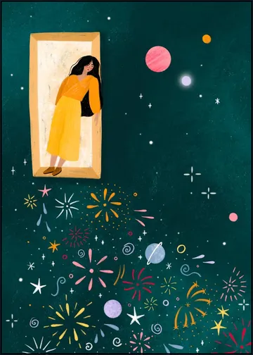 Yellow Dress Leans From A Window