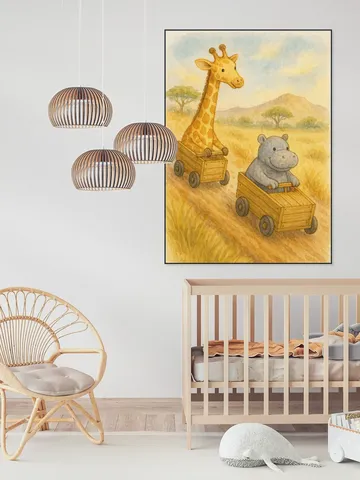 Giraffe and Hippopotamus Having a Soapbox Race