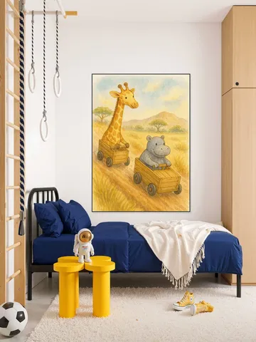 Giraffe and Hippopotamus Having a Soapbox Race