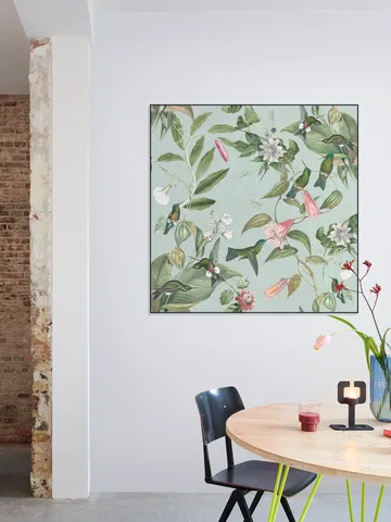 Birds & Passiflora paradise garden - soft teal