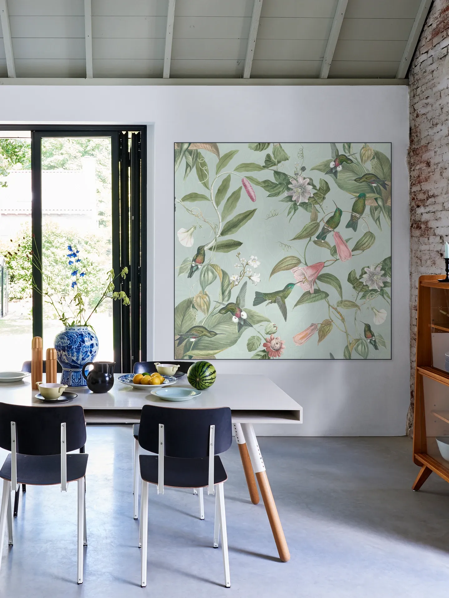 Birds & Passiflora paradise garden - soft teal