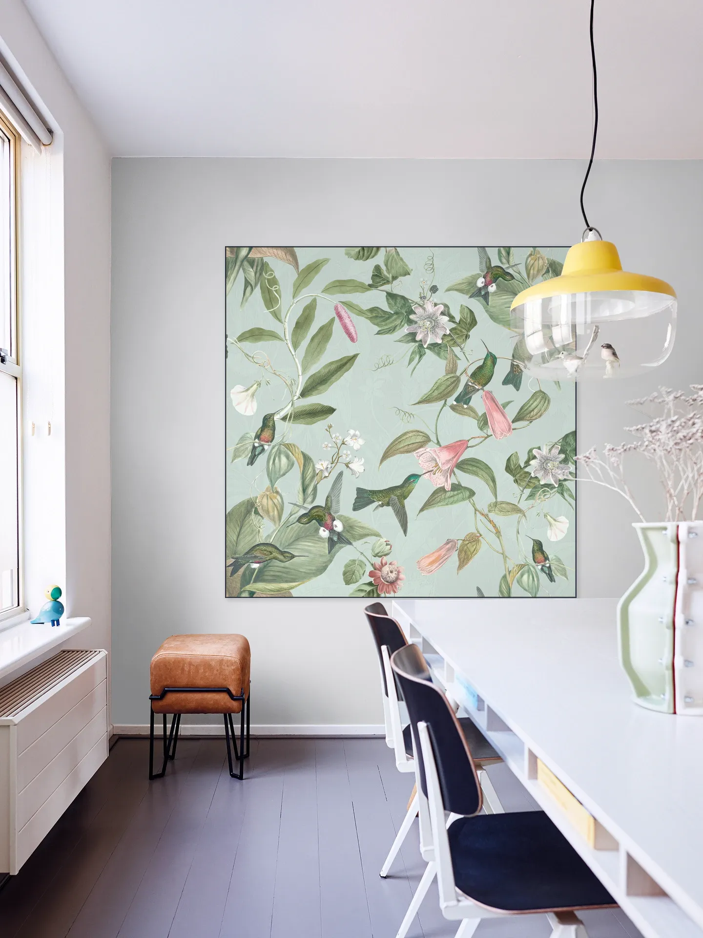 Birds & Passiflora paradise garden - soft teal