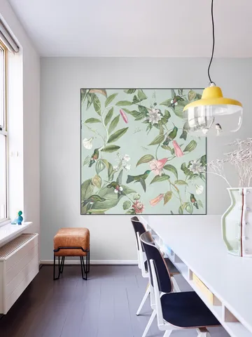 Birds & Passiflora paradise garden - soft teal