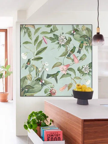 Birds & Passiflora paradise garden - soft teal