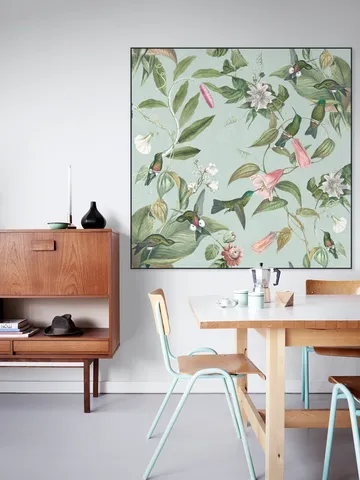 Birds & Passiflora paradise garden - soft teal