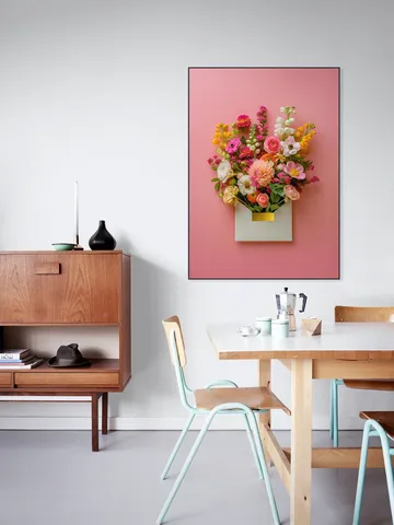 Pink Floral Still Life with Colorful Flowers in Gold Envelope