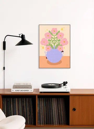 Pink Retro Flowers in a Vase Illustration