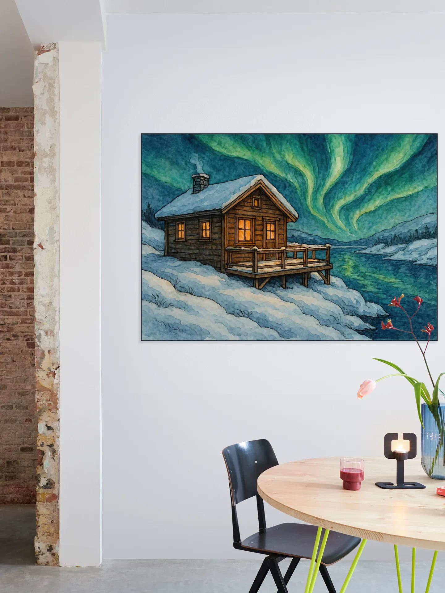 Houten Huisje Onder Het Noorderlicht