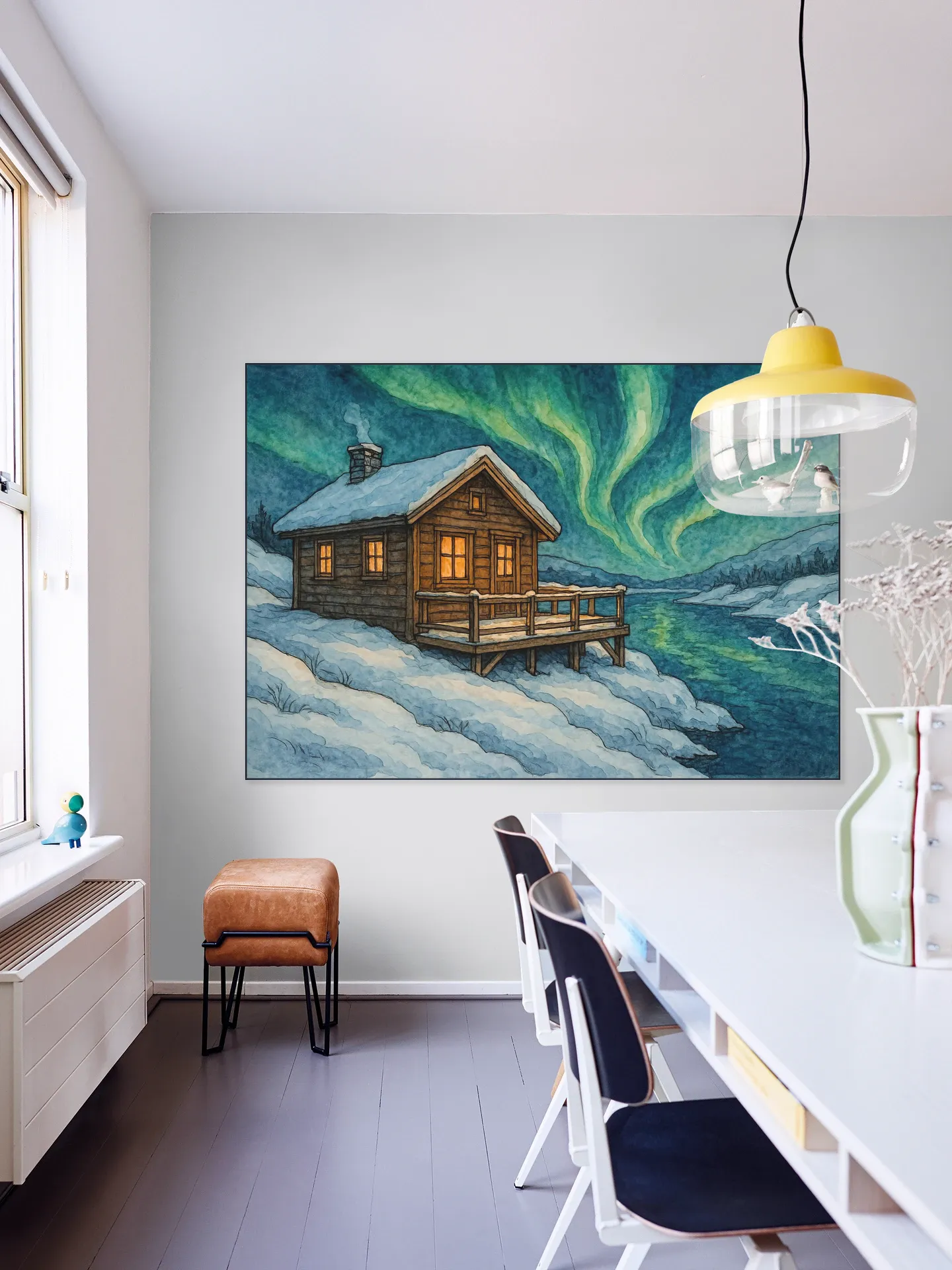 Houten Huisje Onder Het Noorderlicht