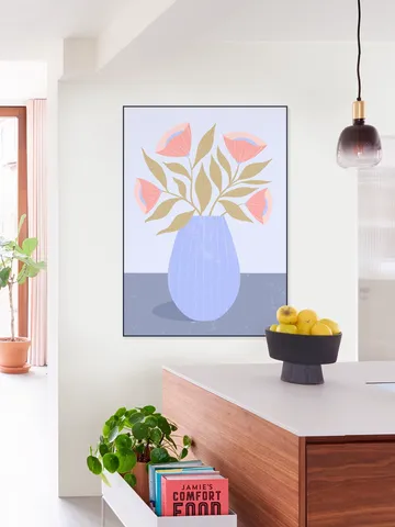 Peach Flowers in Blue Vase