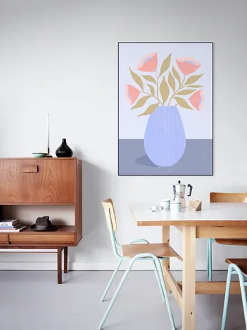 Peach Flowers in Blue Vase