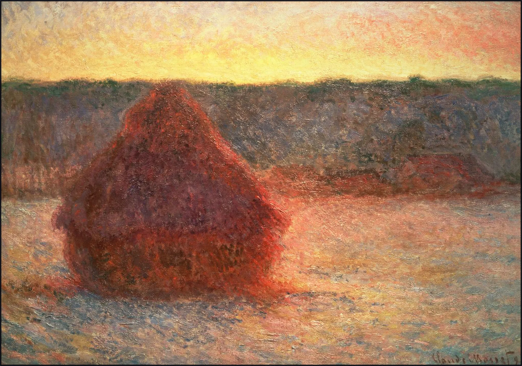 Haystacks at Sunset - Frosty Weather