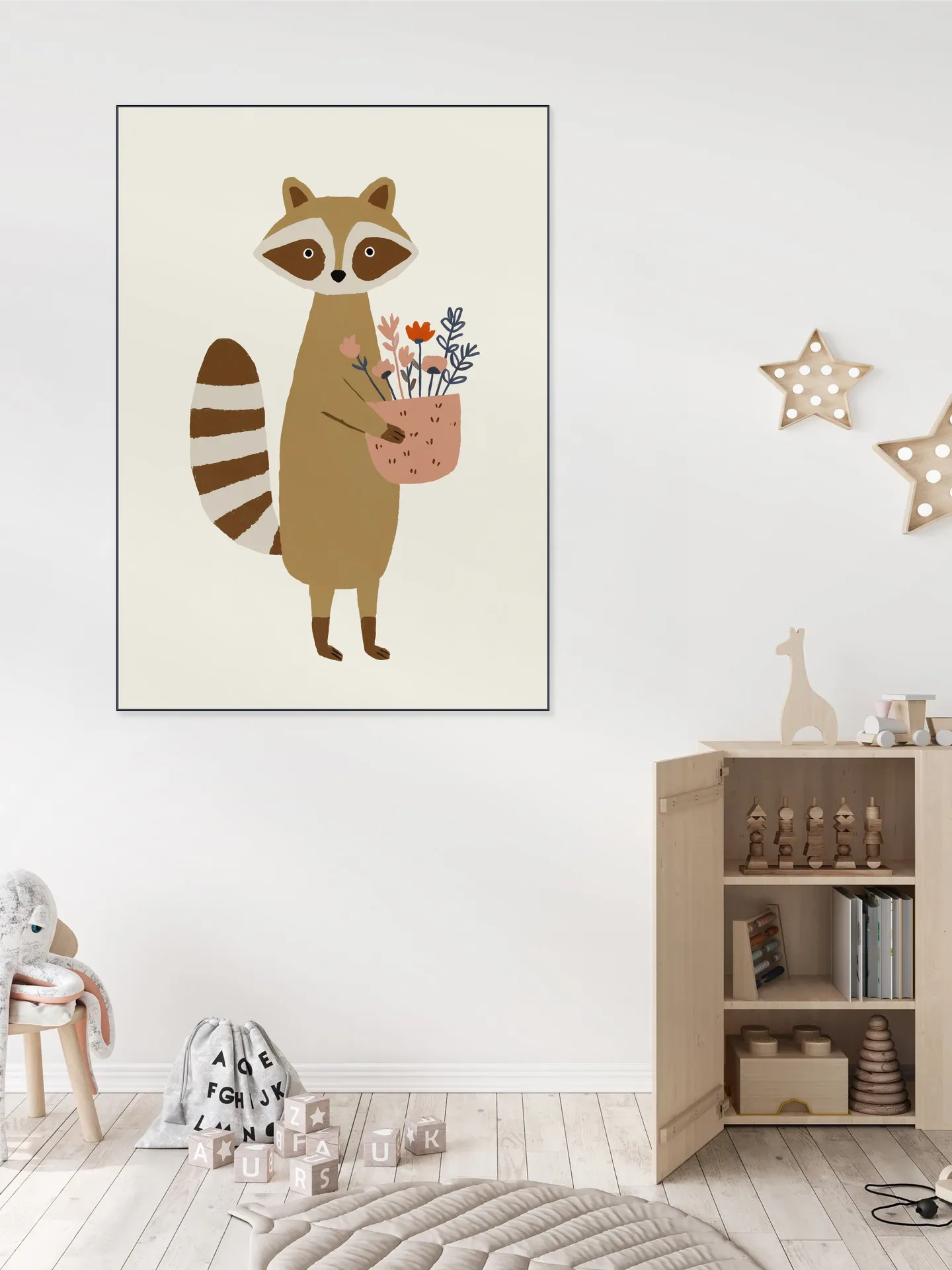 Raccoon with flowers