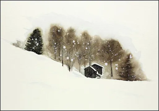 Ski Slope with Wooden Cabins