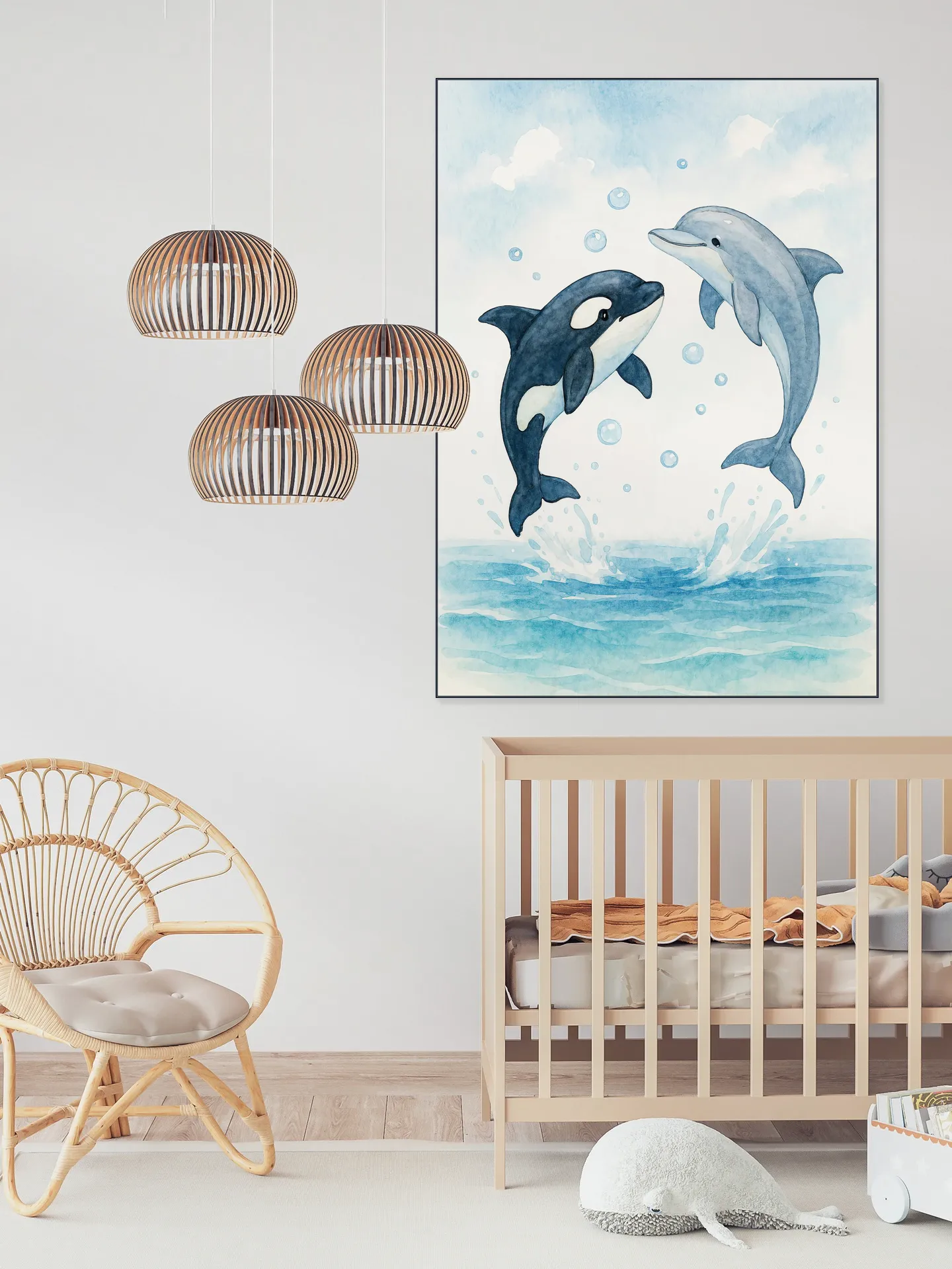 Dolphin and Orca Playing Together in the Sea