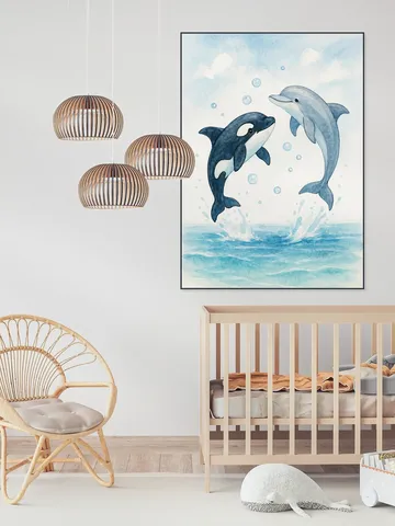 Dolphin and Orca Playing Together in the Sea