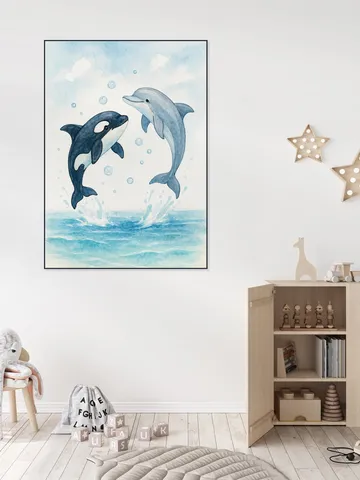 Dolphin and Orca Playing Together in the Sea