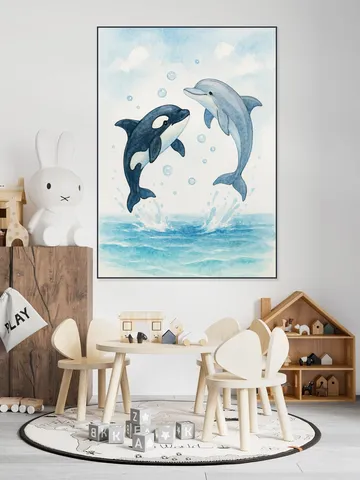 Dolphin and Orca Playing Together in the Sea