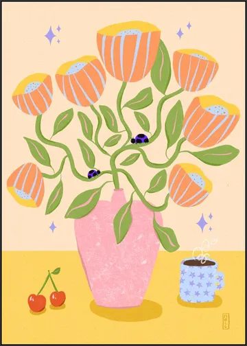 Dirkie Nell Retro Bell Flowers in a Vase Illustration