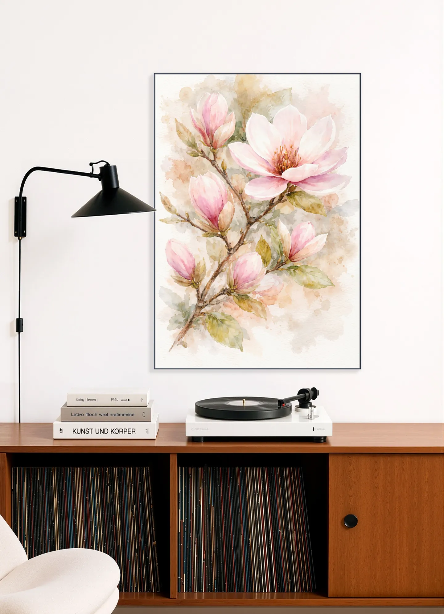 Magnolia Branch with Pink Blossoms