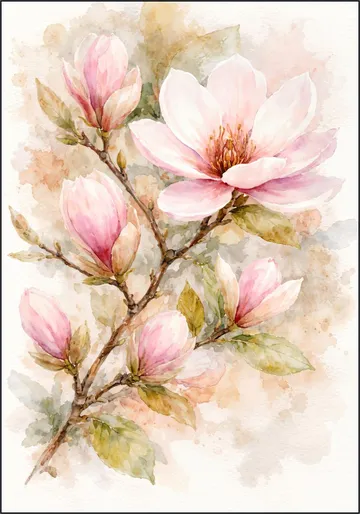 Magnolia Branch with Pink Blossoms